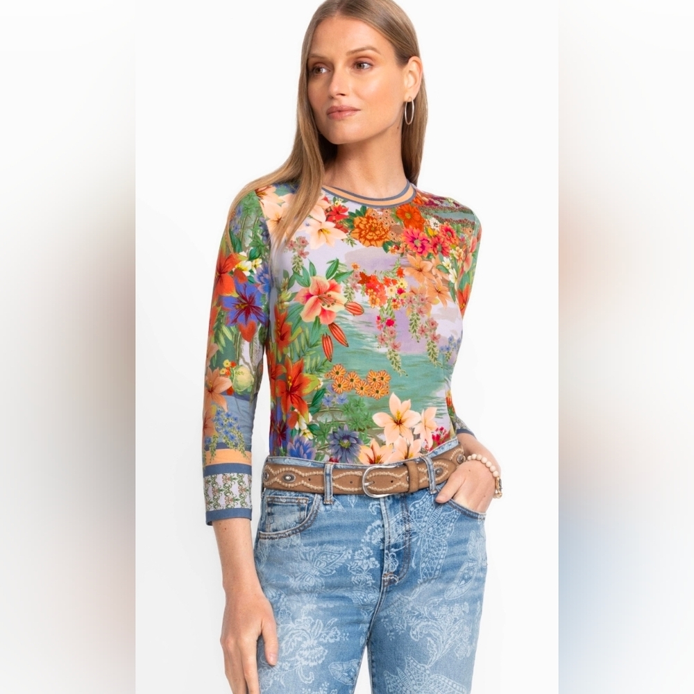 NWOT Johnny WasFloral Crewneck Long-Sleeve Top - Multicolor